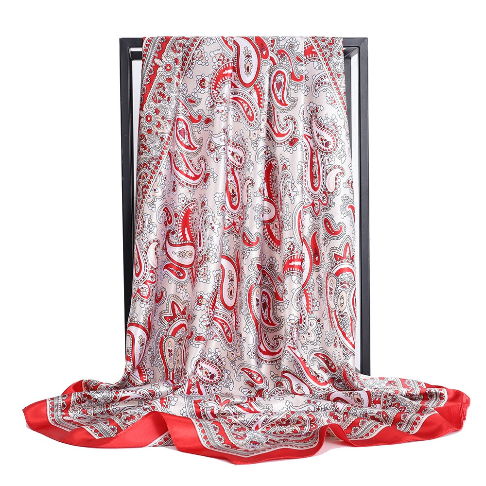 Simulated Silk Square Printed Scarf Turban Ladies Accessories Satin Shawl