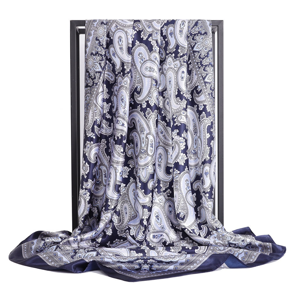 Simulated Silk Square Printed Scarf Turban Ladies Accessories Satin Shawl