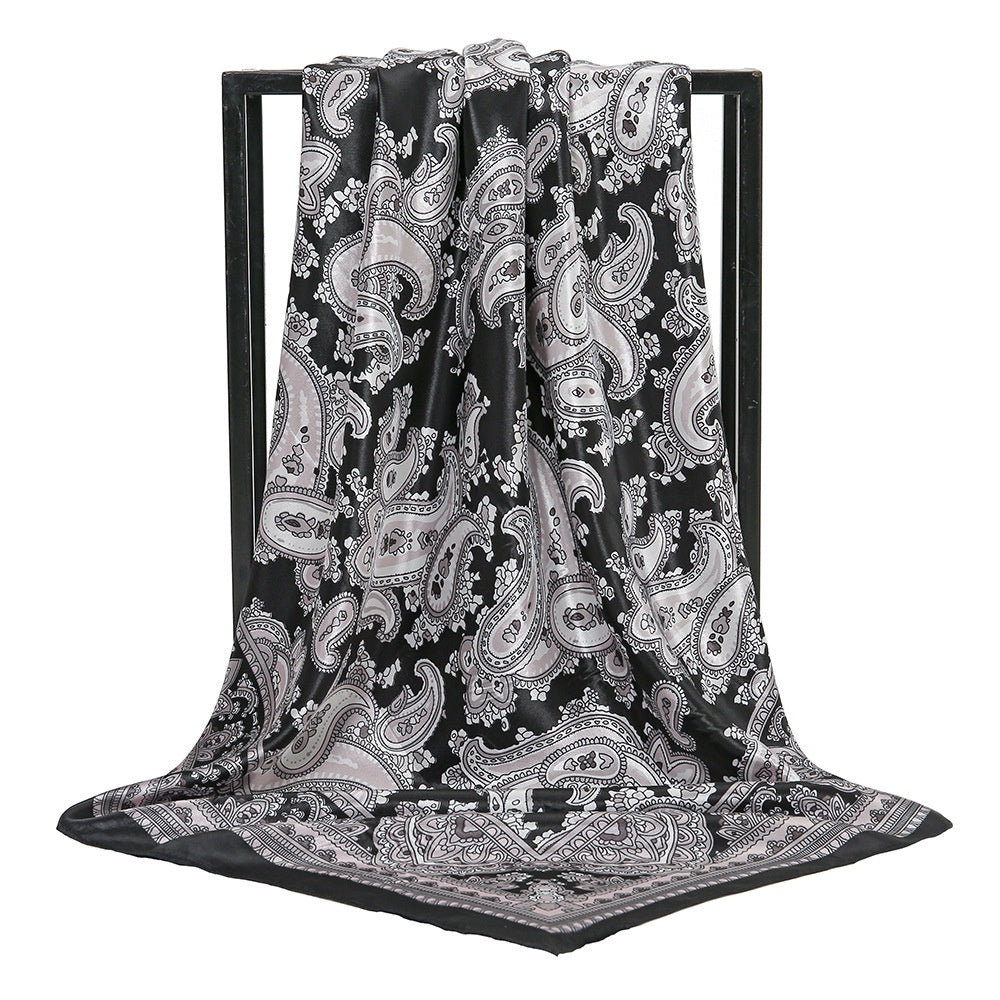 Simulated Silk Square Printed Scarf Turban Ladies Accessories Satin Shawl