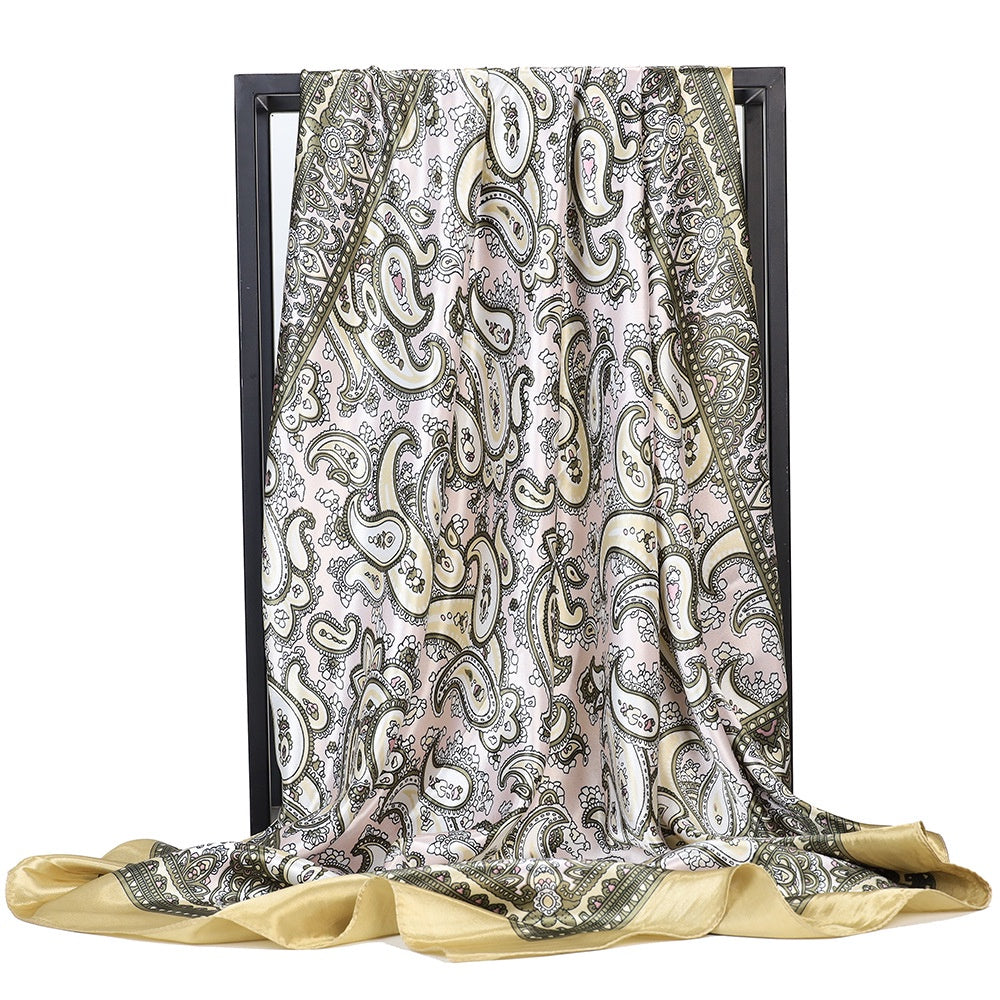 Simulated Silk Square Printed Scarf Turban Ladies Accessories Satin Shawl