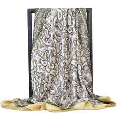 Simulated Silk Square Printed Scarf Turban Ladies Accessories Satin Shawl