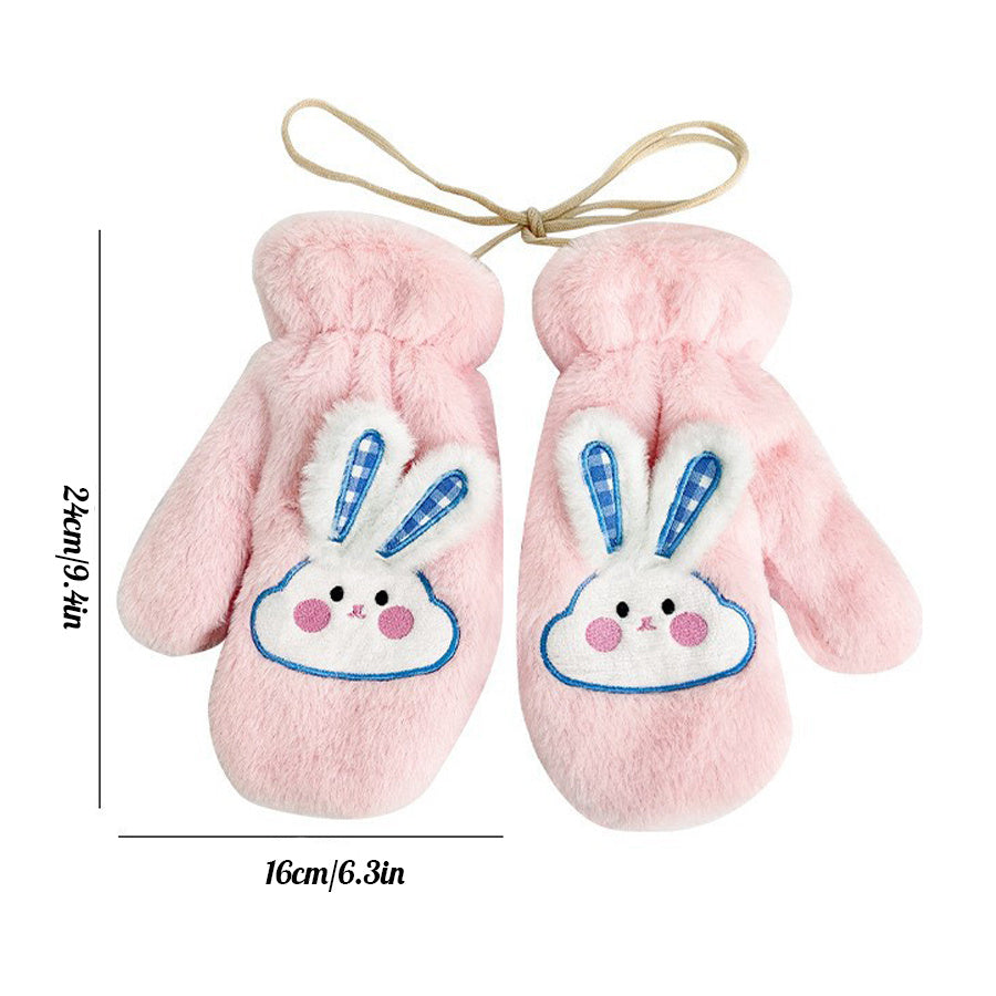 Rabbit Embroidery Gloves Mittens Plush Winter Warm Windproof Mittens