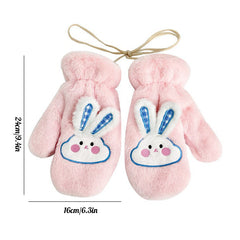 Rabbit Embroidery Gloves Mittens Plush Winter Warm Windproof Mittens