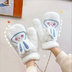 Rabbit Embroidery Gloves Mittens Plush Winter Warm Windproof Mittens