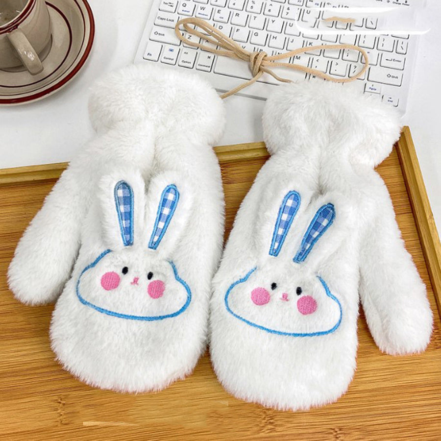 Rabbit Embroidery Gloves Mittens Plush Winter Warm Windproof Mittens