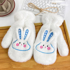 Rabbit Embroidery Gloves Mittens Plush Winter Warm Windproof Mittens