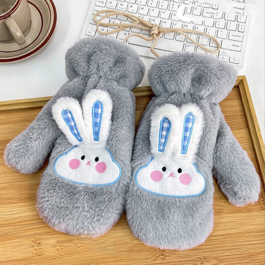 Rabbit Embroidery Gloves Mittens Plush Winter Warm Windproof Mittens