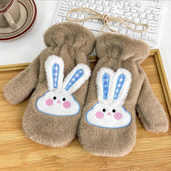 Rabbit Embroidery Gloves Mittens Plush Winter Warm Windproof Mittens