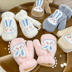 Rabbit Embroidery Gloves Mittens Plush Winter Warm Windproof Mittens