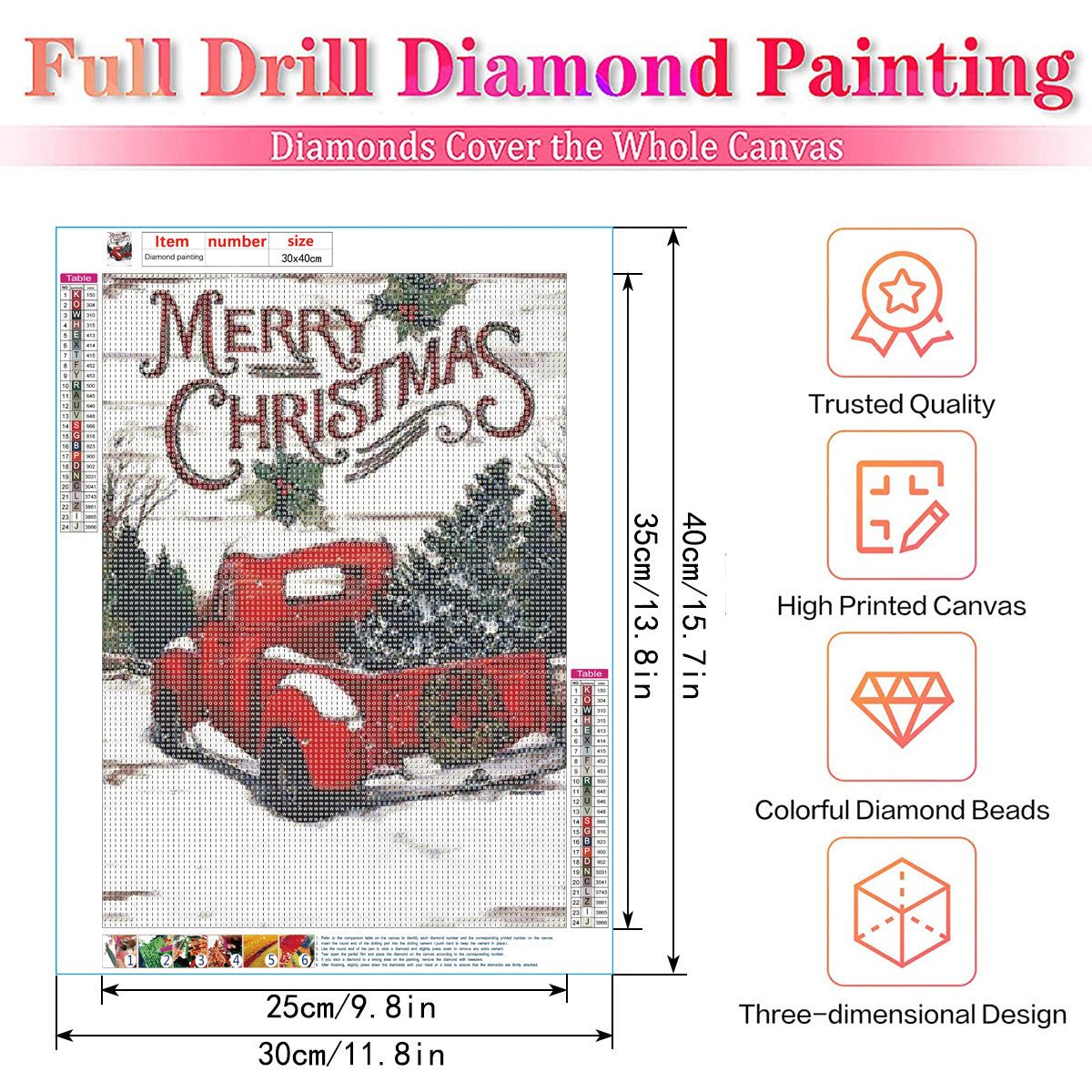 Christmas Diamond Painting Red Truck Diamond Art Kit