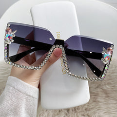 Rhinestone Semi Rimless Sunglasses Gradient Lens UV400