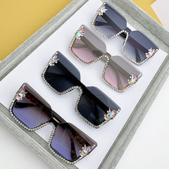 Rhinestone Semi Rimless Sunglasses Gradient Lens UV400