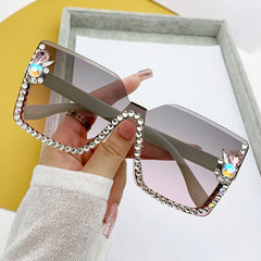 Rhinestone Semi Rimless Sunglasses Gradient Lens UV400