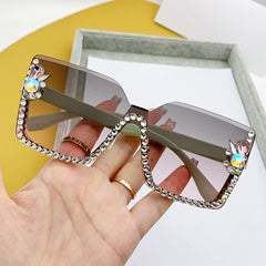 Rhinestone Semi Rimless Sunglasses Gradient Lens UV400