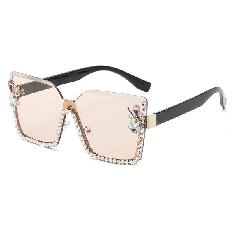 Rhinestone Semi Rimless Sunglasses Gradient Lens UV400