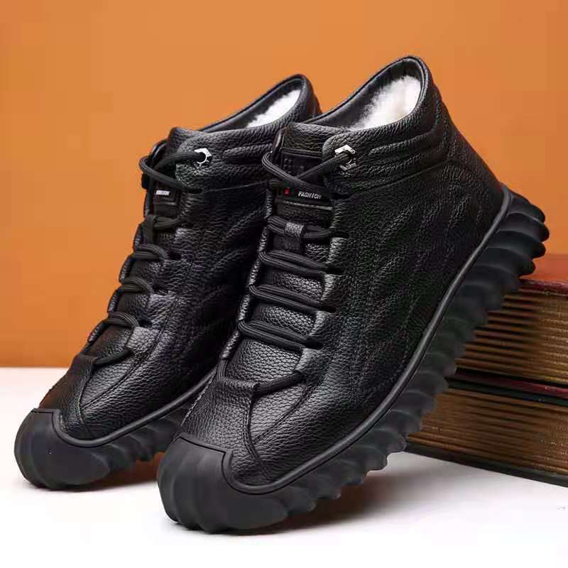 Men's Snow Boots Warm Fleece Cozy Ankle Boots Plush Outdoor Hiking Shoes Winter