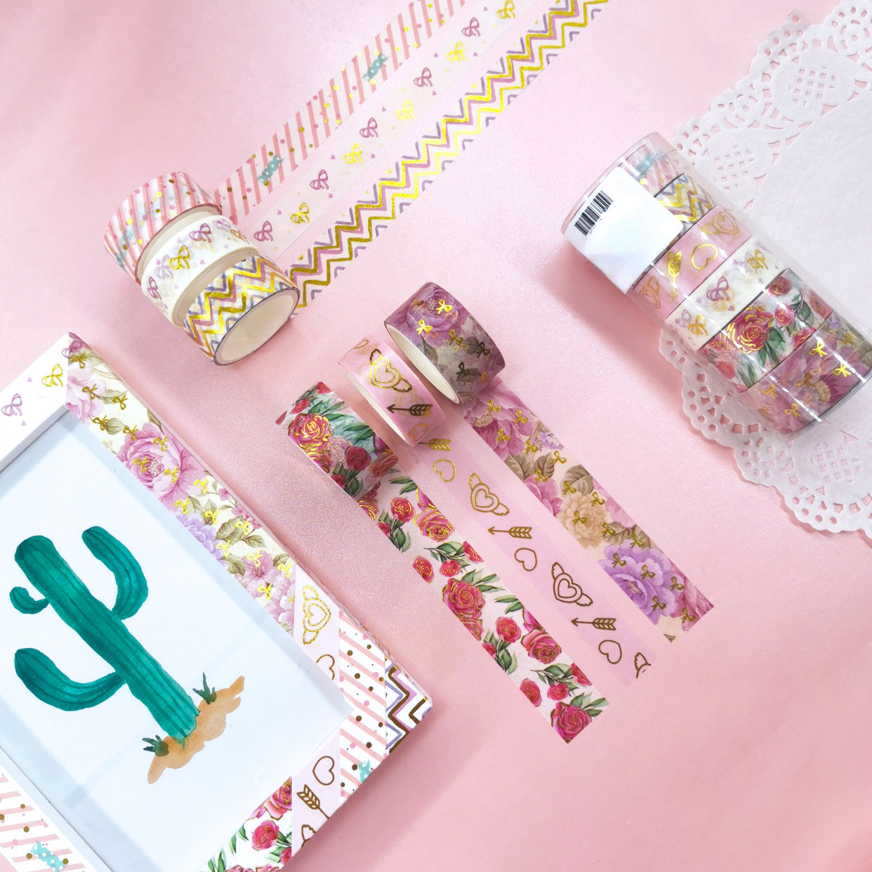Rose Flower Bow Pattern Tape Set 6 Rolls DIY Craft Scrapbooking Gift Wrapping