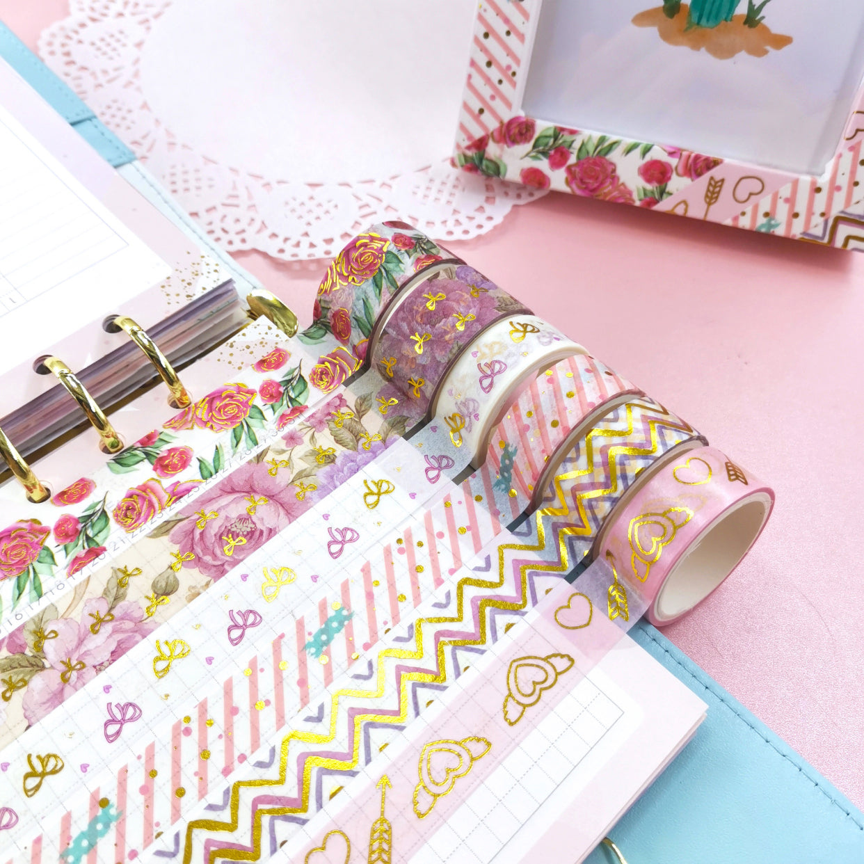 Rose Flower Bow Pattern Tape Set 6 Rolls DIY Craft Scrapbooking Gift Wrapping