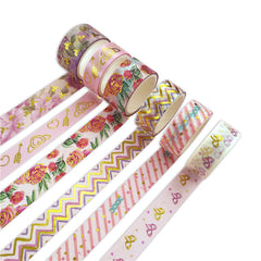 Rose Flower Bow Pattern Tape Set 6 Rolls DIY Craft Scrapbooking Gift Wrapping