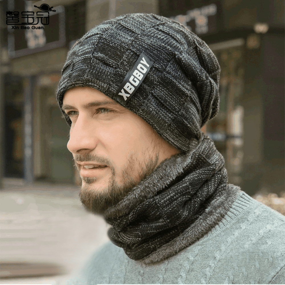 Thickened Woolen Knitted Hat Scarf Set for Winter Cold