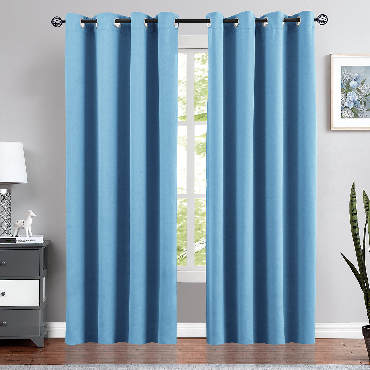 2pcs Blackout Bedroom Curtains Three Pass Microfiber Solid Panel Drapes