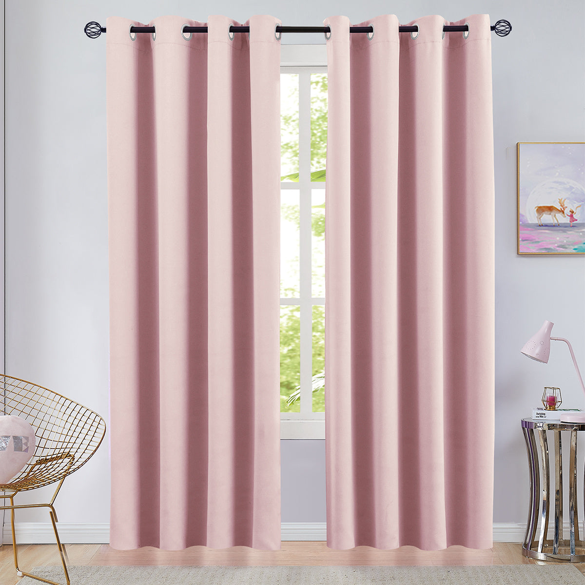 2pcs Blackout Bedroom Curtains Three Pass Microfiber Solid Panel Drapes