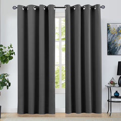 2pcs Blackout Bedroom Curtains Three Pass Microfiber Solid Panel Drapes