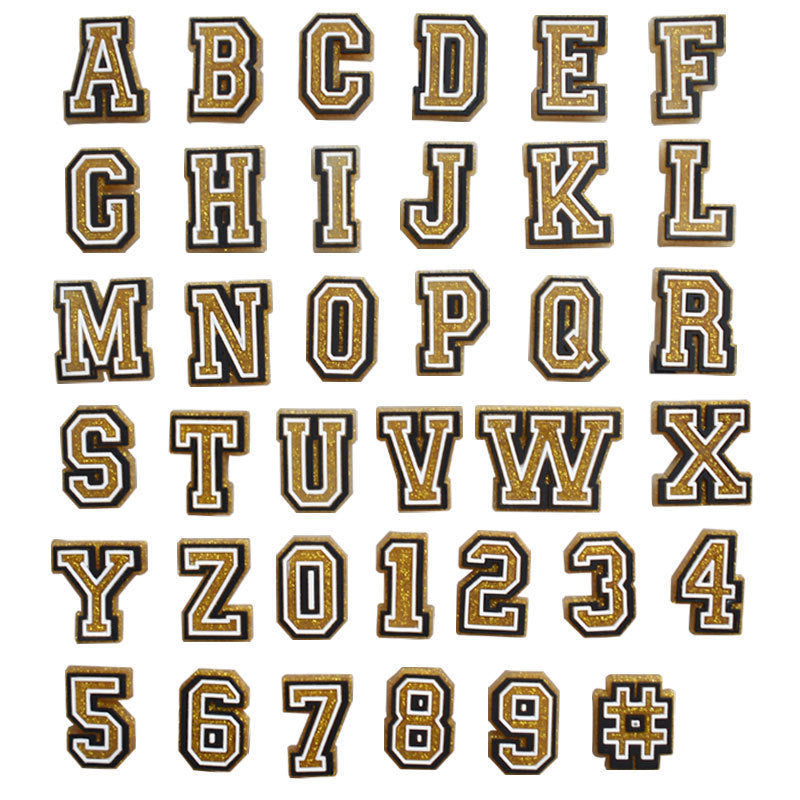 37pcs Golden Letter Shoe Charms For Clogs Jibts Bubble Slides Sandals