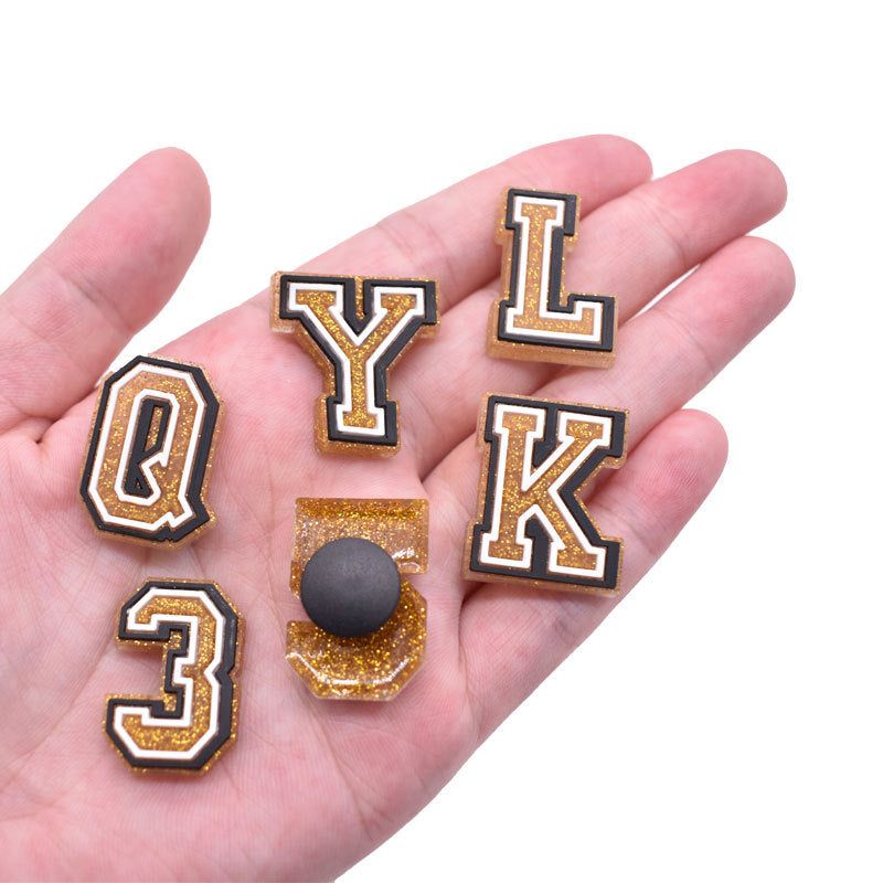 37pcs Golden Letter Shoe Charms For Clogs Jibts Bubble Slides Sandals