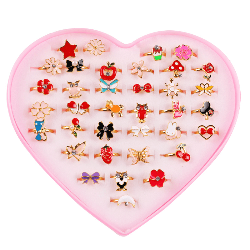 Girls Adjustable Rhinestone Fruit Alloy Ring Set Kids Birthday Gift