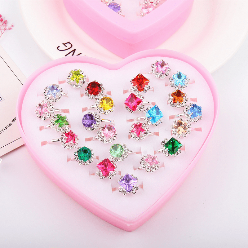 Girls Adjustable Rhinestone Fruit Alloy Ring Set Kids Birthday Gift