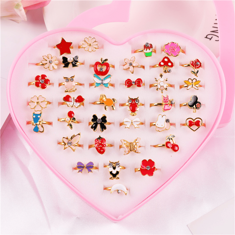Girls Adjustable Rhinestone Fruit Alloy Ring Set Kids Birthday Gift