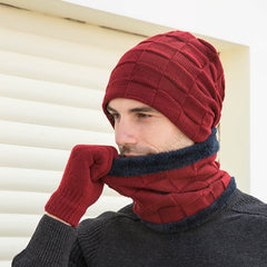 Winter Casual Hat Bib Gloves Set