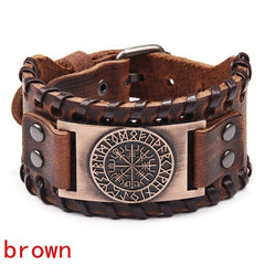Retro Pirate Bracelet Compass Punk Wide Leather Men's Bracelet