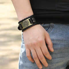 Retro Pirate Bracelet Compass Punk Wide Leather Men's Bracelet