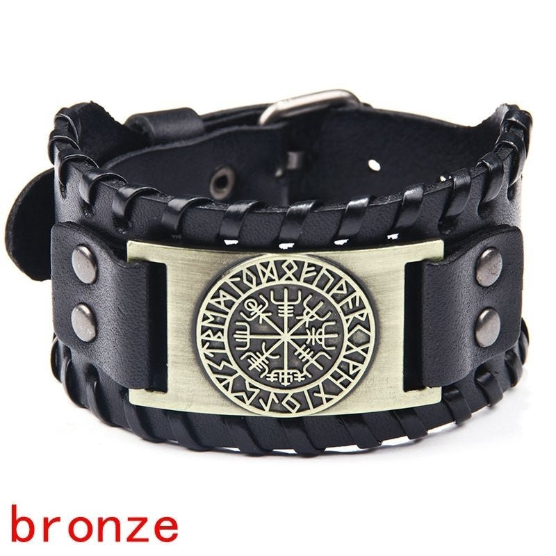 Retro Pirate Bracelet Compass Punk Wide Leather Men's Bracelet