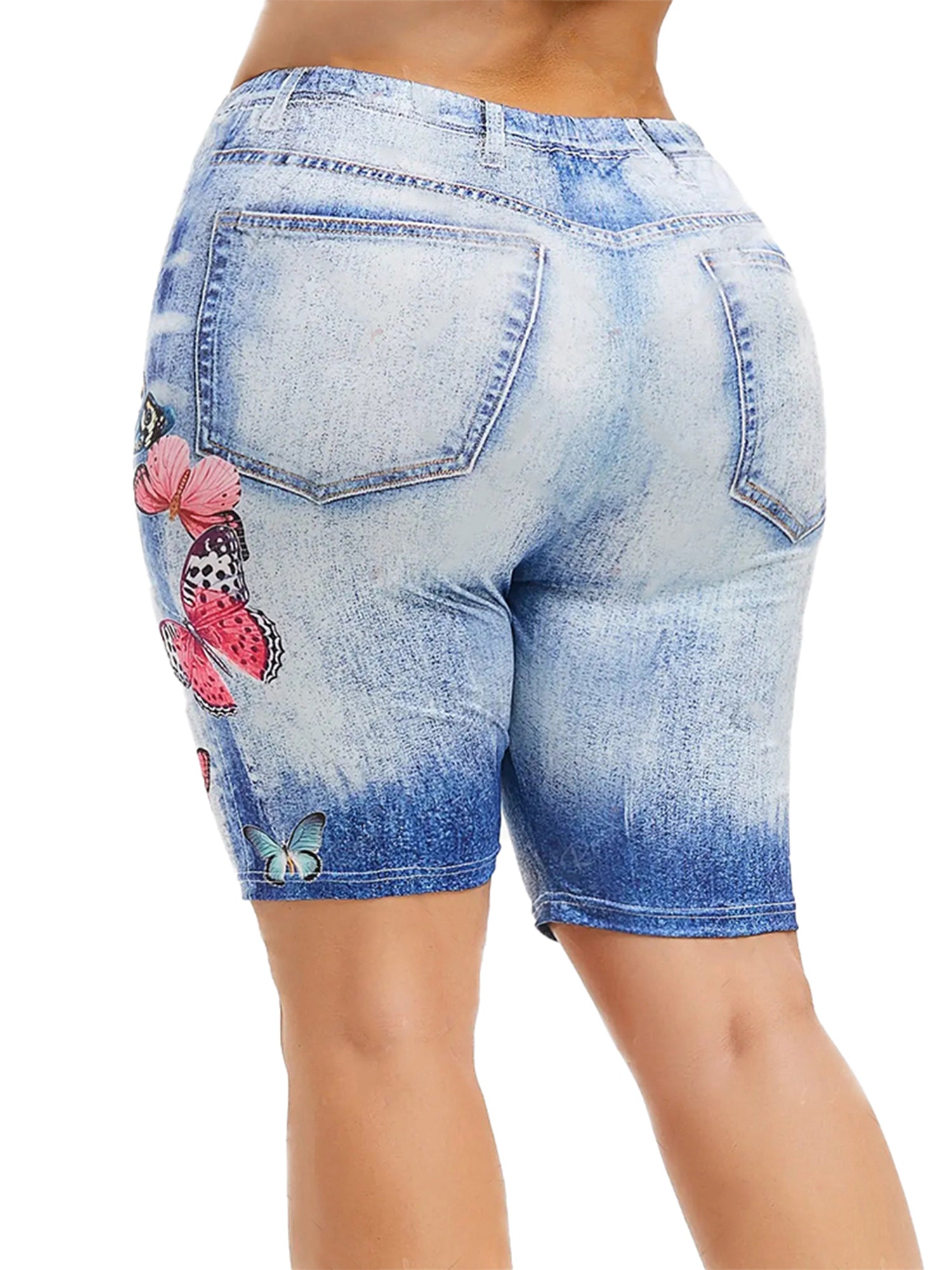 Butterfly Print High Rise Legging Shorts Women's Plus Casual Biker Shorts