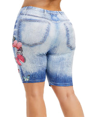 Butterfly Print High Rise Legging Shorts Women's Plus Casual Biker Shorts