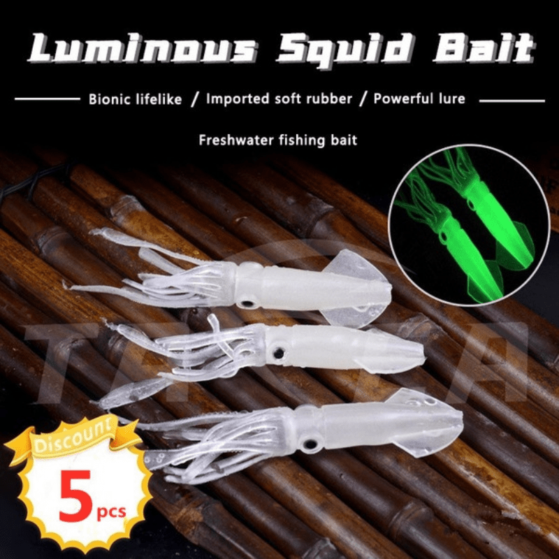 5pcs Glow-in-the-Dark Octopus & Squid Lures for Saltwater Fishing
