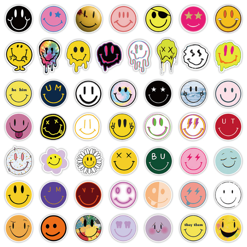 50pcs Smiley Faces Waterproof Stickers Craft Scrapbooking Journaling Aesthetics