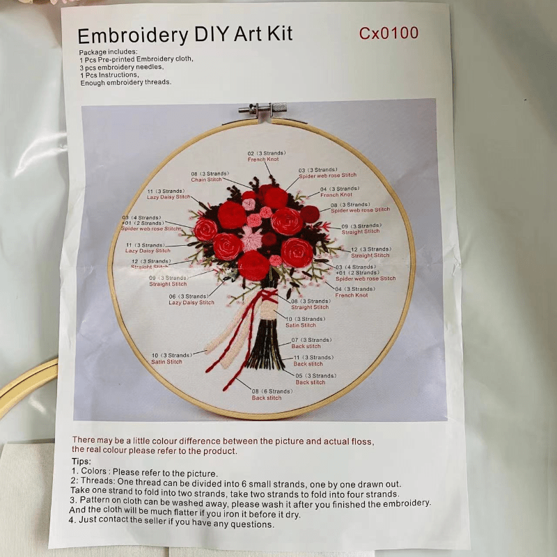 3D Flowers Embroidery Kit Needle Crafts Beginner DIY Gift