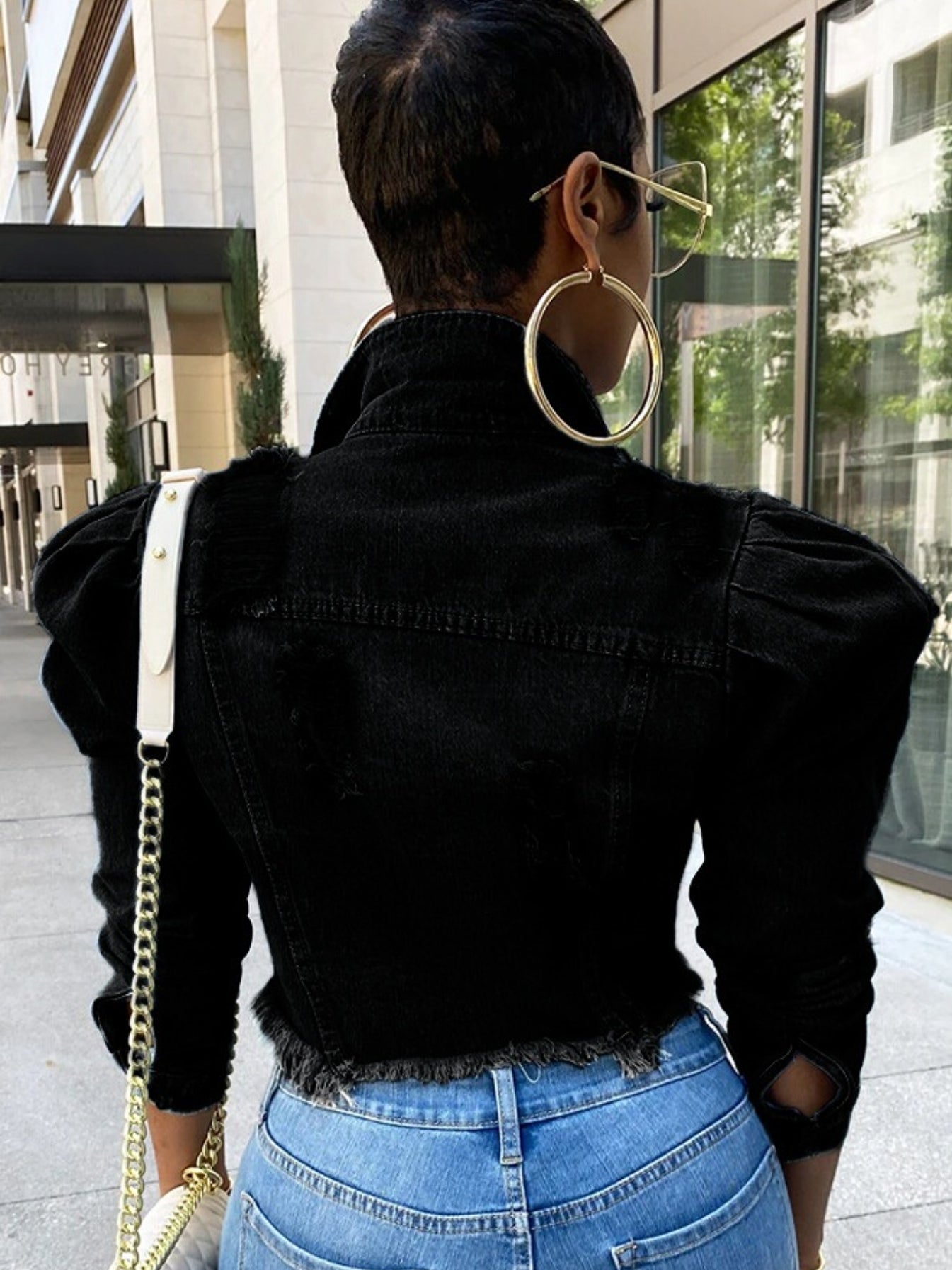 Long Puff Sleeve Denim Jacket Cropped Coats