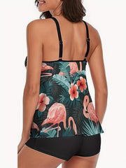 Vacay Tankini Set Tropical Print Round Neck Cami Top & Shorts Swimsuit
