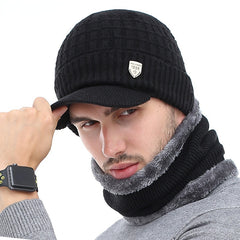 Men's Winter Wool Knit Scarf Caps