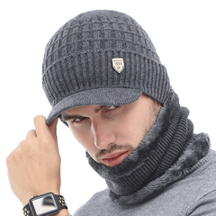 Men's Winter Wool Knit Scarf Caps