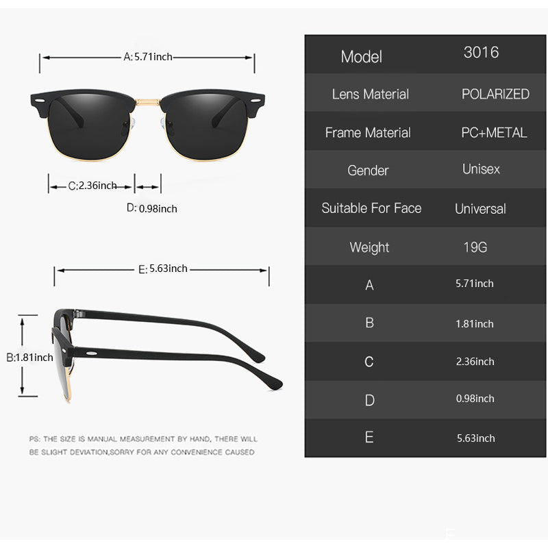 Polarized Round Sunglasses UV400 Semi Rimless Men's Eyewear