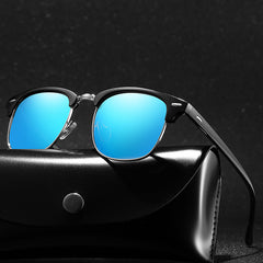 Polarized Round Sunglasses UV400 Semi Rimless Men's Eyewear