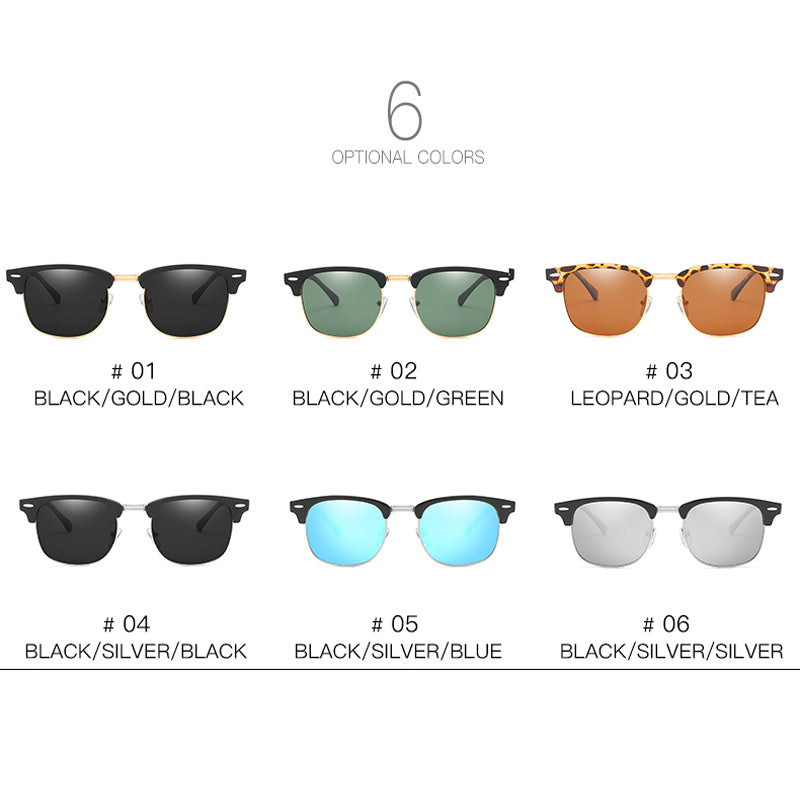 Polarized Round Sunglasses UV400 Semi Rimless Men's Eyewear
