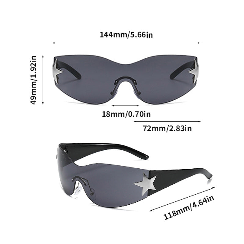 Rimless Gradient Sunglasses for Women Star Decoration Eyewear