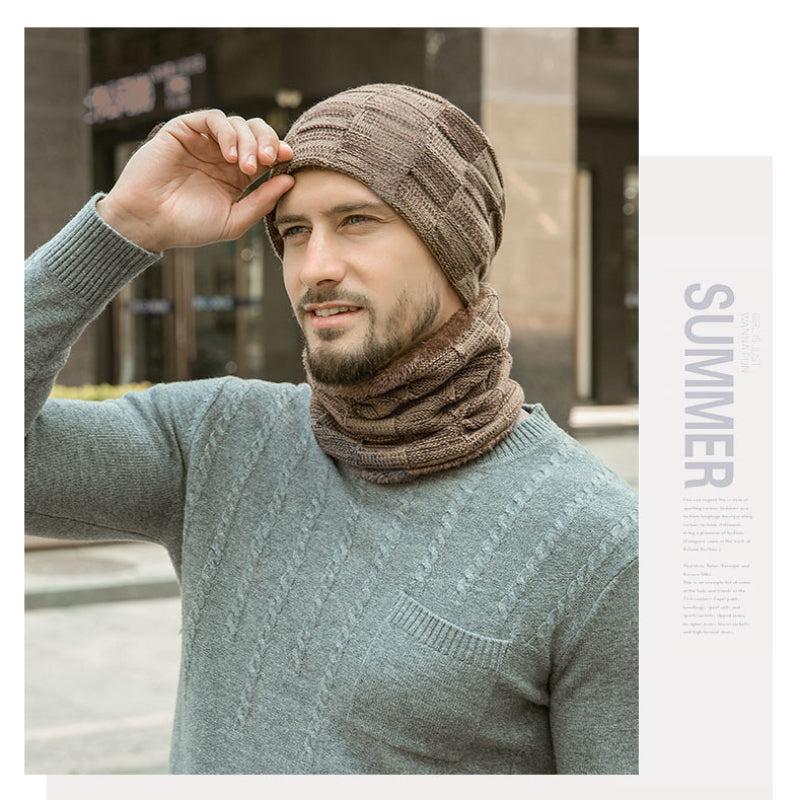 Winter Hat Pullover Hat Bib Suit Plush Wool Hat Men's Knitting Hat